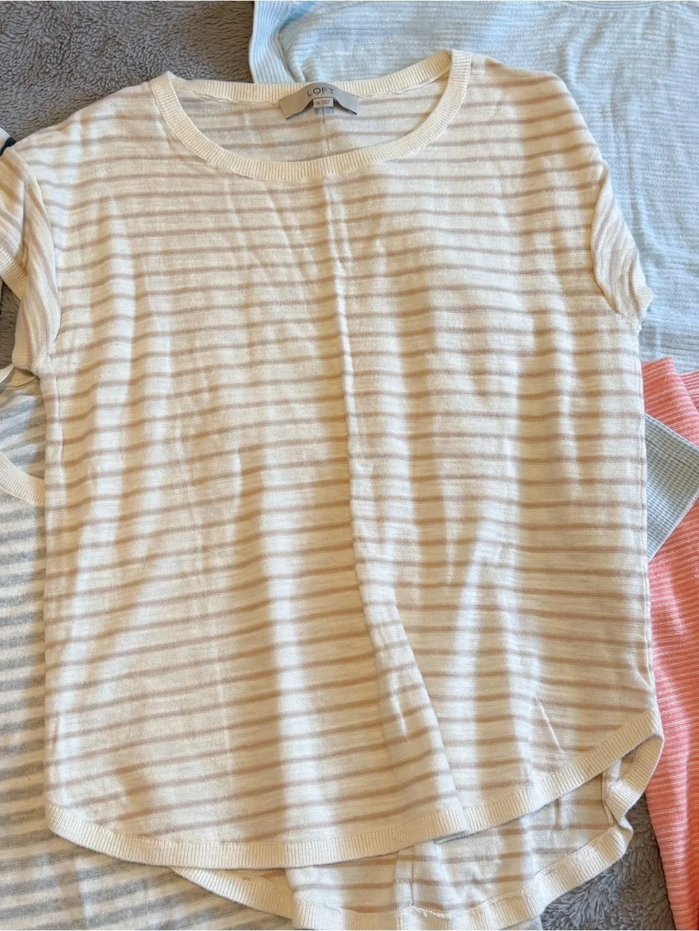 LOFT Lot of 5 Striped Pattern Tops Womens Medium Shirt Set 100% Cotton Knit Mix - Picture 4 of 11